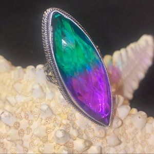 Gorgeous Bi-color Tourmaline vintage Handcrafted 925 Silver marquise ring